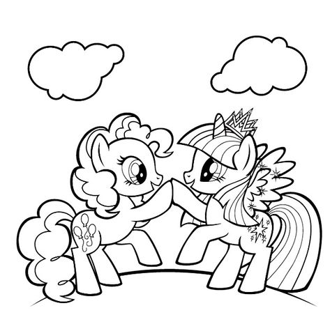 Online coloring book: Pinkie Pie and Twilight Sparkle say hello to each other coloring page